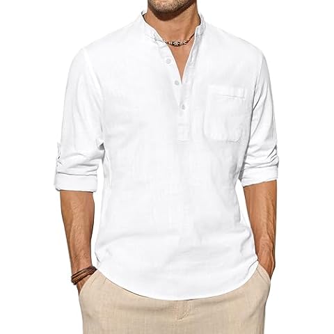J.VER Mens Casual Henley Linen Shirt Cover