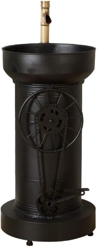 Wash Basin with Faucet, Retro Industrial Style Metal Creative Wheel Gear Iron Art Floor-Standing Sink (Matte Black)