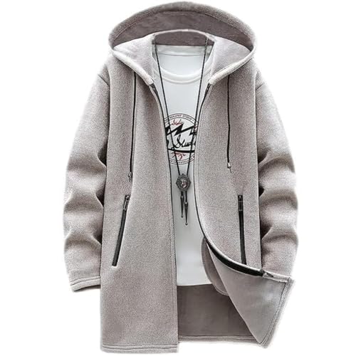[foveitaa] カーディガン メンズ 秋服 冬服 ベンチコート ロングパーカー ジップアップ メンズ フード付き セーター 大きい サイズ ゆったり 裏起毛 厚手 防風 防寒 暖かい アウター ニット 無地 ジャケットbeige-2XL