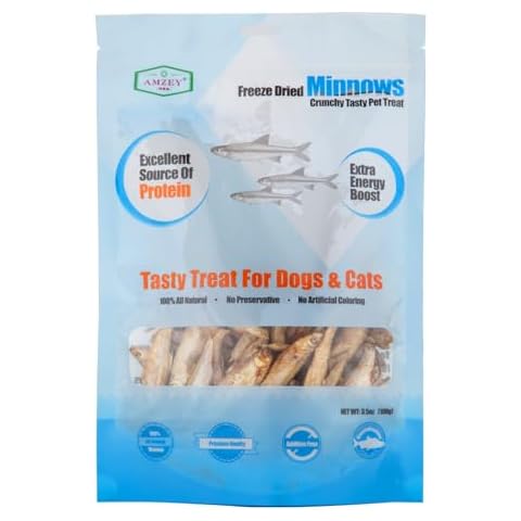 Amzey Minnows - 3.5 oz Freeze Dried - 100% Natural Premium Cat Treats - Minnows Treats - Freeze Dried Minnows for Cats & Dogs - Bulk Package Minnows (1.6 "to 2.8" Length Each) Cover