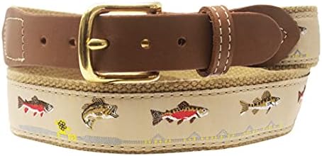 Skippers Fish Belt, Freshwater Fish on Navy OR Khaki Webbing(Khaki Web, 32 (30 waist size))