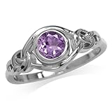 Silvershake Natural Amethyst White Gold Plated 925 Sterling Silver Celtic Knot Ring Size 6