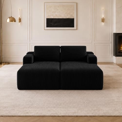 Avenco Modular Sectional Sofa, Boneless Couches for Living Room with Individually Wrapped Coil Support, No Assembly Required, Corduroy Fabric (Black, 67" Sofa Bed)