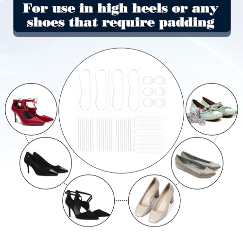 Image of 34 PCS Silicone Heel Protector Gel Heel Cushion Inserts Shoe Strap Grip Self Adhesive Shoe Cushions for High Heel Anti Slip Sandals Gel Protector Strips Sling Backs Foot Support Sticker for Women Men