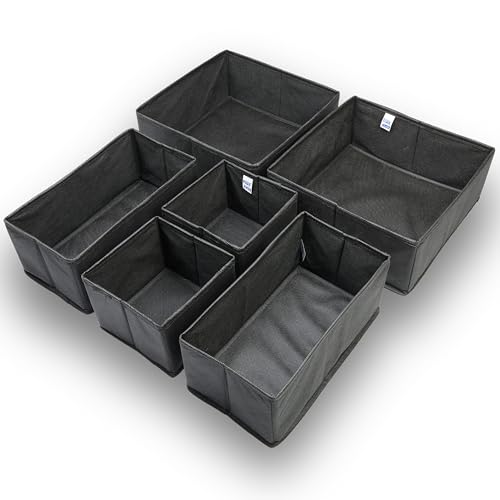 Image of Skrill Non-Woven 6-Piece Foldable Clothing Storage Box Set | Cube Baskets, Bins & Dividers for Closet & Dresser Drawer Organization, Black