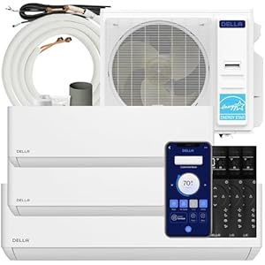 DELLA 35K BTU ODU 3 Zone (9K 9K 12K BTU) 22.5 SEER2 208-230V Multi Zone, Cools Up to 1350 Sq.Ft, Works with Alexa and Wifi, Energy Star Mini Split AC Pre-Charged Heat Pump,16ft Kits 3 Zone -