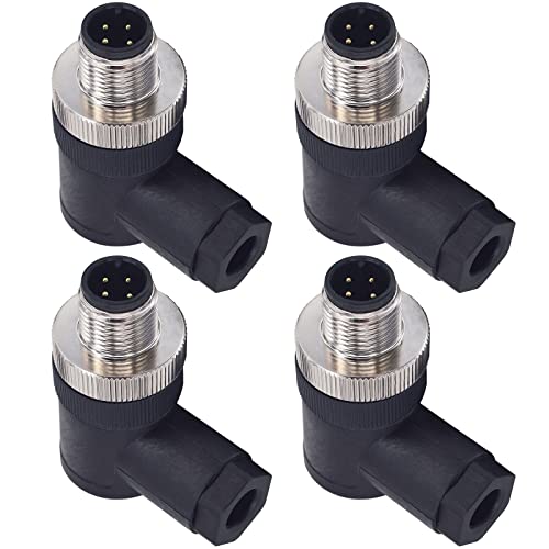 Aviation Connector Plugs,Lonlonty 12mm 4-Pin Male Aviation Wire Connector Plug,AC 250V 5A IP67 M12 Right Angle Chassis Connector Socket,Pack of 4