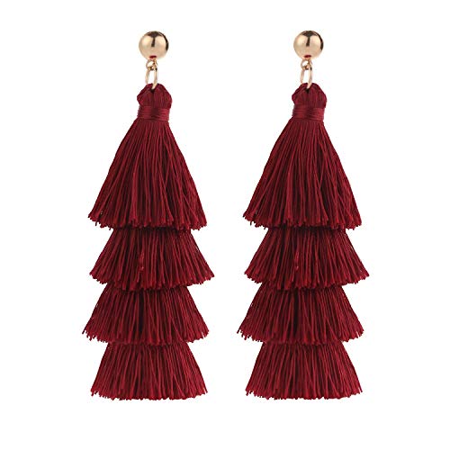 Tassel Earrings Handmade Tiered Thread Tassel Dangle Earrings, Multi Colors