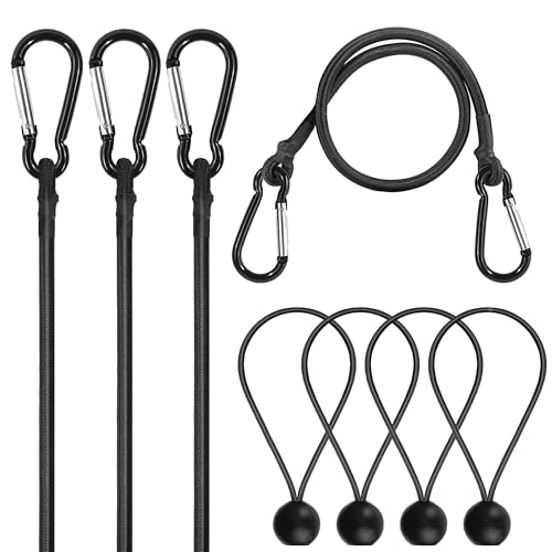 Digank - Bungee Cords with Hooks – 4 Pack 60cm Heavy Duty Bungee Straps with Carabiner + 4 Ball Bungee Cords 20cm, for Kayak, Paddle Board, Truck, Camping, Garage, Camping Accessories – Max Load 35kg - -10%