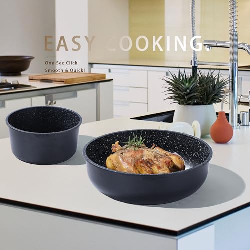 Royal Swiss 9 Piece Induction Cookware Set - 2 Removable Handles - Saucepan Set with Lid for All Heat Sources - Black - PFAS-Free Pans and Pans (Black, 9) - Image 2