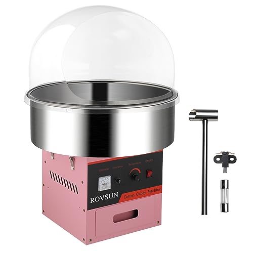 ROVSUN 21 Inch Cotton Candy Machine, Electric Cotton Candy Maker Machine Candy Floss Maker Machine w/Cover, Stainless Steel Bowl, Sugar Scoop and Drawer for Commercial Home Party Carnival, Pink