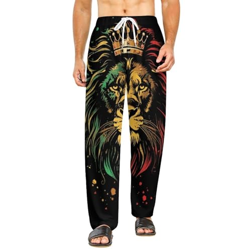 African Flag Lion Men's Pajama Pants Lightweight Pjs Bottoms Sleep Lounge Pant with Pocket Drawstring