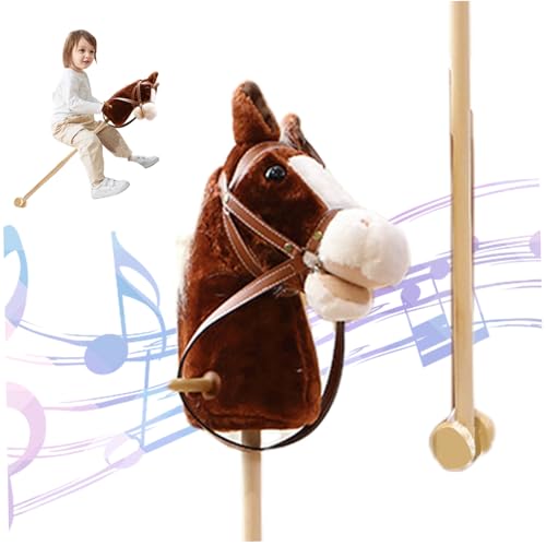 AZIDWERYQ Hobby Horse Plush Halloween Toys 38 Caballos de Palo Alto con Efectos de Sonido realistas, Paseo en Caballo con Poste de Madera, Mango, Ruedas Juguetes para niños, marrón