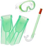 Speedo Unisex-Child Aqua Quest Swim Mask, Snorkel & Fins Set , Glow Green, Large/X-Large