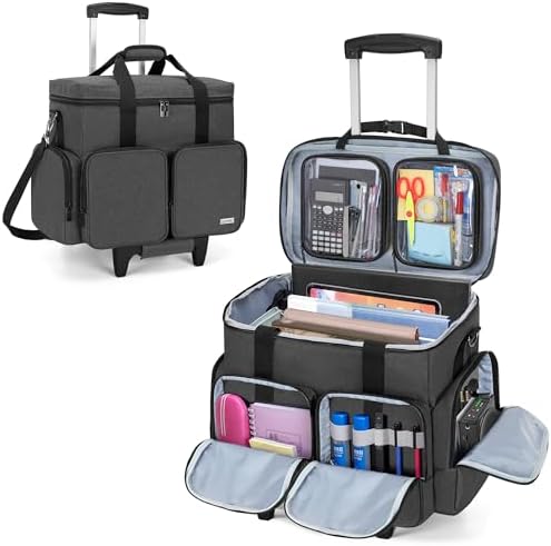CURMIO Sac à Roulettes pour Scrapbooking, avec Compartiments de Dossiers Extensibles, Sac de Rangement pour Matériel de Scrapbooking, Papiers, Albums, Autocollants, Noir