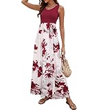 Womens Summer Floral Casual Maxi Dresses Tropical Plus Size Beach Dress(Red White Floral,X-Large)