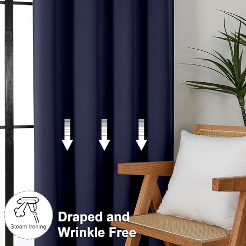 Simplebrand Ava Navy Blue Blackout Curtains for Bedroom 84 Inch Length 2 Panels Set, Solid Thermal Insulated Privacy Living Room Window Treatment Curtains Blackout Drapes, W50 x L84 Inch, Navy Blue