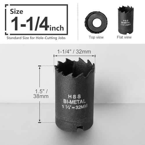 Image of 1-1 /4 Inch Hole Saw with 1 /2 inch Triangle Shank Quick Change Arbor, JTemgle Bi-Metal Hole Saw Heavy Duty Hole Cutting Tool for Cornhole Boards, Recessed Lights, Wood, Plastic, Drywall & Soft Metal