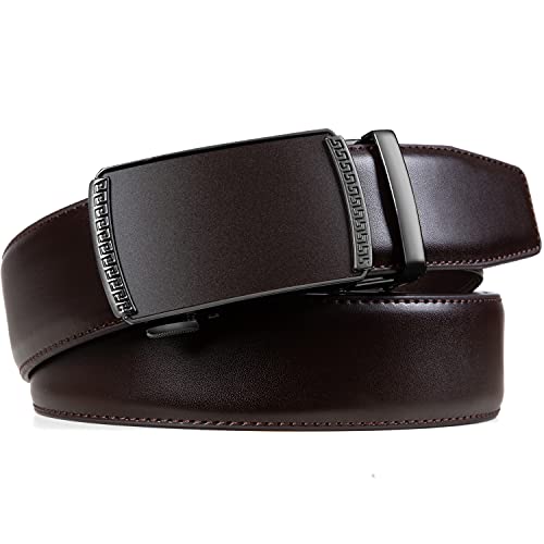 Image of Founders & C Men's Ratchet Belt 1 3 /8 inch,Leather Dress Belt Adjustable with Click Sliding Buckle Trim to Exact Fit (Brown Dress Belt, 40 inch-50 inch Waist Adjustable)