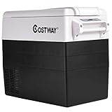 COSTWAY Portable Car Refrigerator, 55-Quart Dual-zone Electric Cooler with LCD Display, Shockproof Design, -4°F to 50°F, 12V/24V DC, 100-240V AC, 12 Volt Refrigerator for RV Travel Camping, Black