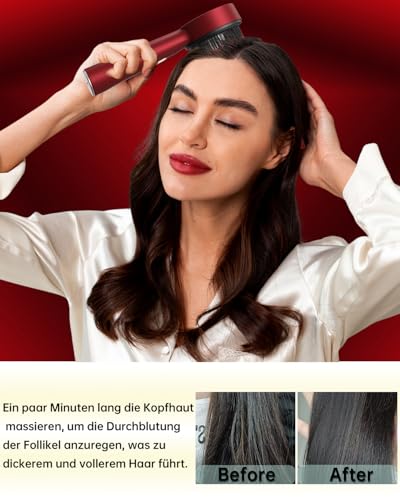 Elektrische Kopfhaut-Massagebürste mit Haaröl-Applikator – 2-in-1 Kopfmassagegerät für Tiefenentspannung Massage und Kopfhautpflege(Rot)