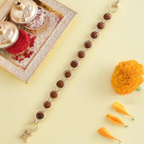 Image of VOYLLA Rudraksha Beads Bracelet Style Rakhi with Roli Chawal Pack -Rakhi For Brother