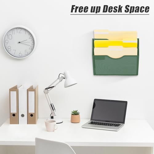 EASEPRES 3 Pocket Mesh Hanging Wall File Organizer, Wall Mounted Mail Paper Document Folder Holder, Clipboard Storage Organization Magazine Rack with Nametag Label for Office Home School, Dark Green - Thumbnail 6
