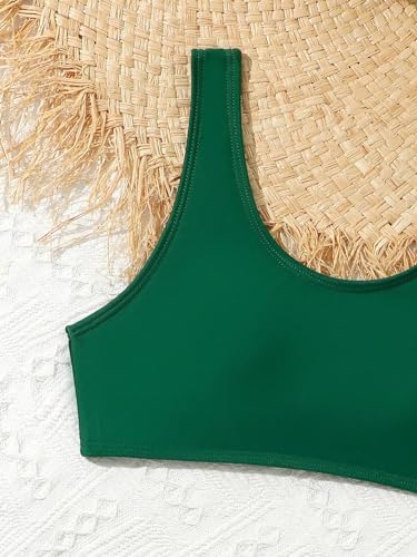 Image of WDIRARA Girl's 3 Pieces Tropical Print Bikini Swimsuit Bathing Suit with Ruffle Hem Beach Skirt Green 12 Years