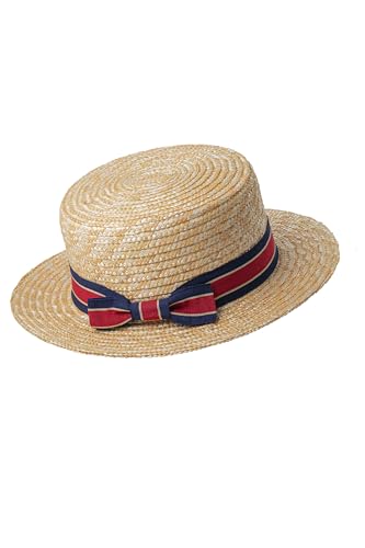 BABEYOND Mens Brim Boater Hat Gatsby Straw Panama Hat Fedora Summer Beach Sun Hat 20s Costume Accessories Red Blue