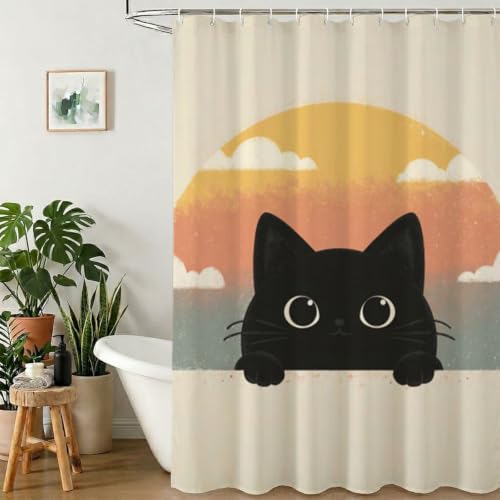 Rideau de douche chat noir 140x200 cm imperméable pour éviter les éclaboussures - 2