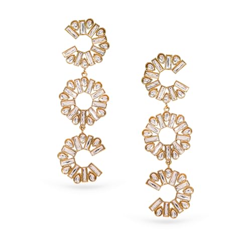Image of Rubans Long Dangler Earrings Crystal & American Diamond Zirconia Jewellery Gift for Women & Girls