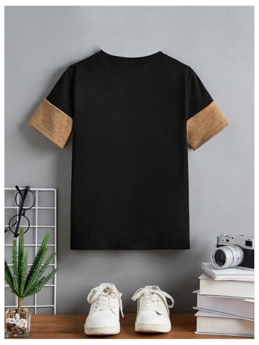 Verdusa Boy's Color Block T Shirt Letter Print Short Sleeve Summer Graphic Tees2