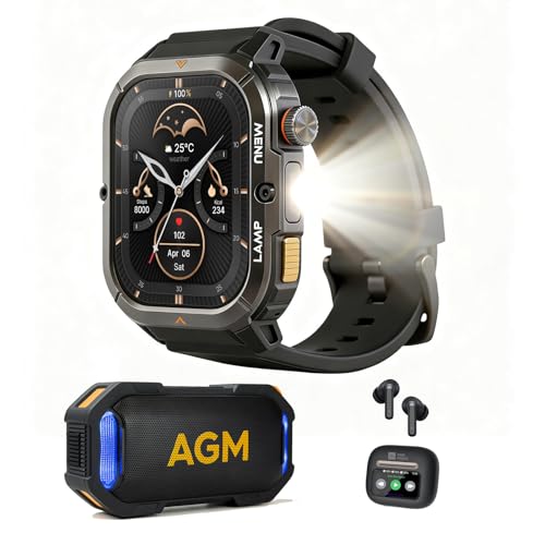 AGM L3 Ultra Rugged Smartwatch Smart Audio Bundle with MagROCK Speaker & Buds 9 Earbuds with Touch Screen - Detailed View
