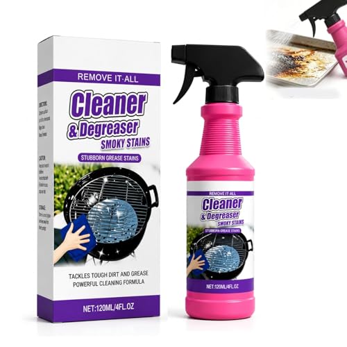 Cleaner&Degrcaser Smoky Stains,Fast-Acting Grill Cleaner Spray,120ml Fast Acting Grill Degreaser Spray for Outdoor Grills,Heavy Duty BBQ Degreaser for Burnt Food & Stubborn Grease. (1)