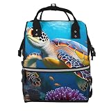 Qewfoju Ice Blue Ocean Sea Turtle Pattern Diaper Bag Backpack Multifunctional Baby Bags for Baby Girls & Boys Large Capacity Travel Diaper Bags for Moms and Dads