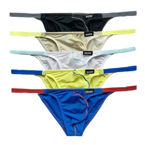 Men's Sexy Low-rise Color Clash Triangle Panties Semi-transparent Ice Silk Breathable Bikini Underwear