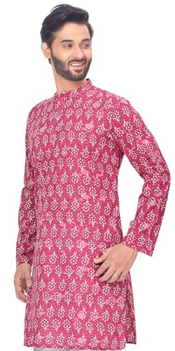 Image of Studio Shringaar Men's Cotton Relaxed Fit Block Printed Knee Length Regular Kurta (M121)