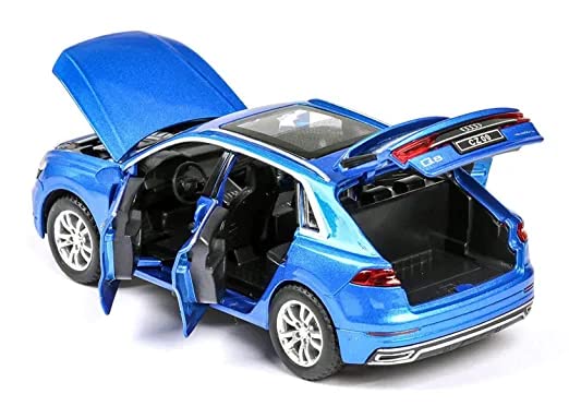 Image of DEOXY 1:32 Scale Audi Q8 Die-Cast Metal Pullback Car Toy with 6 Openable Doors, Lights, and Sounds for Kids Boys and Girls Children(Blue)