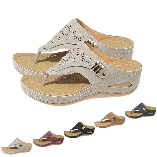 2025 New Orthopedic Sandals for Women - Arch Support Wedge Flip Flops Summer Comfortable Elegant Casual Beach Slippers