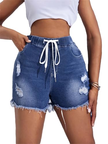 Short en jean déchiré pour femme à taille élastique confort