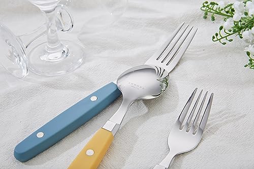 Annova, set di posate in acciaio inox con manico colorato con rivetto/posate stile retrò (Morandi Mix, 20 Pieces) - immagine 5