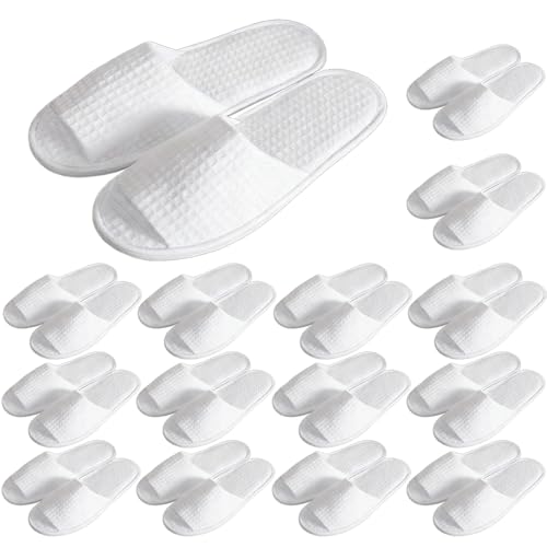 FasTrove 15 Pair Hotel Slipper Set,Reusable Disposable Slippers,White Waffle-Weave Open-Toe Spa Slippers,Unisex,Suitable For Travel,Home Use,Guest Hospitality,Hotels And Party Occasions.