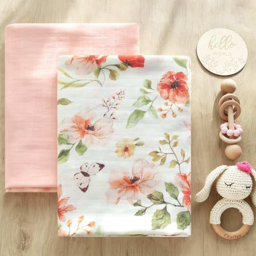 Image of LifeTree Baby Swaddle Blankets, Boys Girls Muslin Swaddling Wrap Receiving Blanket for Newborn, 70% Viscose from Bamboo and 30% Cotton, Large 47 inch x 47 inch, Butterfly Floral and Pink