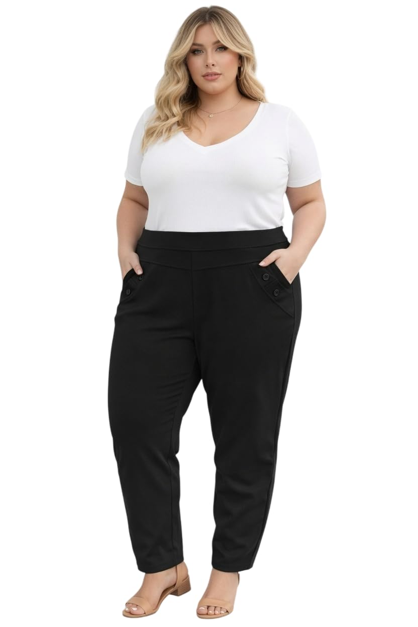 VALECHA Creation Women's Plus Size Casual Trousers | High Waist Straight Fit Pants with Pockets | Comfortable Stretch Bottom Wear-picture-50