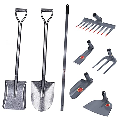 Juego de Espadas para Herramientas de jardín,Palas de excavación de Acero al manganeso Que Incluyen una Pala con Cabeza de Flecha para jardinería,un rastrillo de jardín,una azada (7 Piece Set)