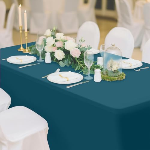 Smiry 2 Pack Spandex Table Cloth 24x48, Elastic Fitted Stretch Tablecloths, Washable and Wrinkle Free Rectangular Patio Table Cover for Outdoor, Wedding, Banquet (Peacock Blue, 48Lx24Wx30H Inch) by Smiry - Used condition - Image 6