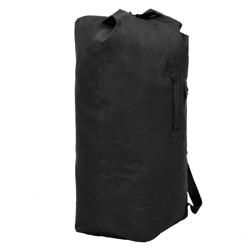 Worek marynarski w stylu wojskowym, 85 l, czarny, z powlekanej tkaniny Oxford, torba podróżna, torba sportowa, torba Duffel, torba na kemping, do aktywności na świeżym powietrzu, w podróż i