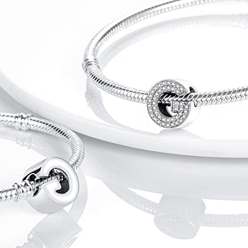 Miniatura 2 de TINSLO Dijes con iniciales del alfabeto, letras completas de la A a la Z, plata de ley 925, circonitas cúbicas, colgantes para pulseras europeas