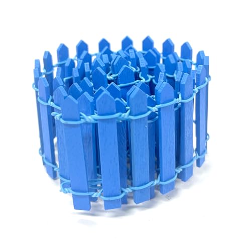 35 Inches Mini Fairy Garden Fence DIY Small Wood Decorative Picket Fence Micro Landscape Miniature Ornaments for Dollhouse, Crafts, Diorama Project, Plant Pot, Blue
