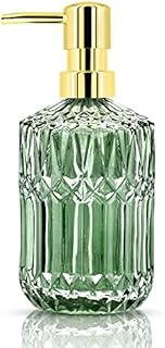JTOOYS Glass Soap Dispenser, 400ml Clear Refillable Wash Hand Liquid, Dish Detergent, Shampoo Lotion Bottle with Pump for Bathroom, Kitchen, Laundry Room (Green)